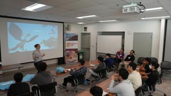 Prof. Christina Harvey presenting on Bird Flight